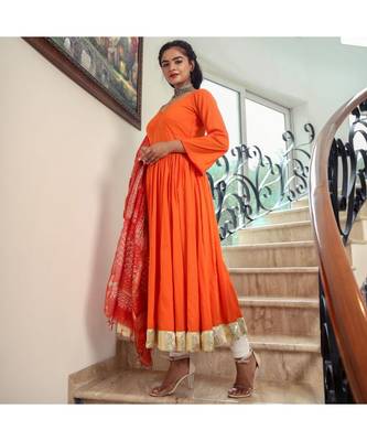 Orange Kanchali Anarkali Suit (set of 2) 2