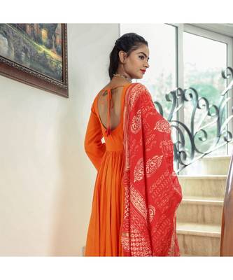 Orange Kanchali Anarkali Suit (set of 2) 4