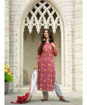 Red Printed Kurta With Zig Zag Palazzo (Set of 3) 1