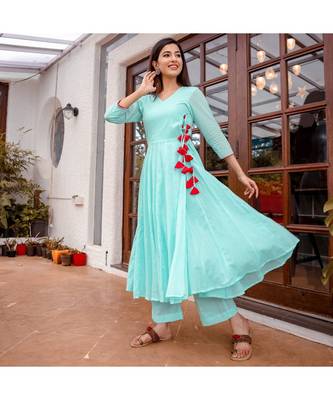 Blue Aangrakha Kurta Set (Set of 2) 1