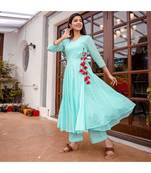 Blue Aangrakha Kurta Set (Set of 2)