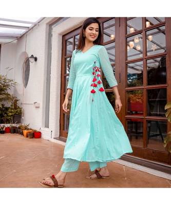 Blue Aangrakha Kurta Set (Set of 2) 2