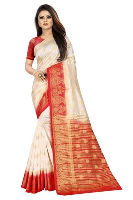 White woven art silk saree with blouse 1