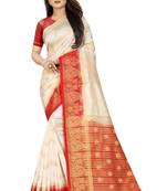 White woven art silk saree with blouse