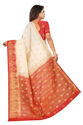 White woven art silk saree with blouse 2