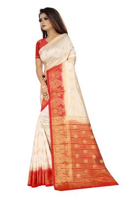 White woven art silk saree with blouse 3