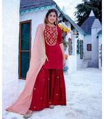 Maroon Gota Yoke Kurta & Sharara With Dupatta (Set of 3)