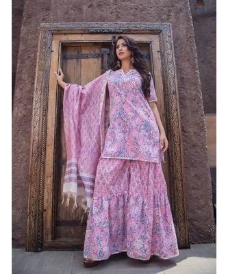 Pink Bageecha Sharara Set (Set of 3) 1