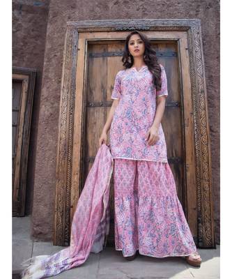 Pink Bageecha Sharara Set (Set of 3) 2