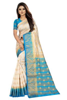 White woven art silk saree with blouse 1
