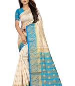 White woven art silk saree with blouse