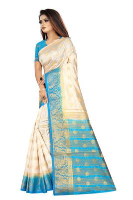 White woven art silk saree with blouse 3