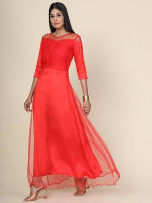 Women's Pleat Draped Red Gown 2