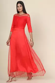 Women's Pleat Draped Red Gown