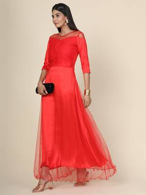 Women's Pleat Draped Red Gown 3
