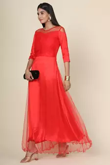 Women's Pleat Draped Red Gown