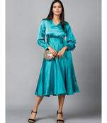 Women's Empire Line with Cuff Satin Wrap Dress Green