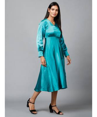 Women's Empire Line with Cuff Satin Wrap Dress Green 3