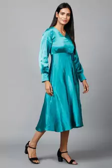 Women's Empire Line with Cuff Satin Wrap Dress Green