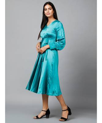Women's Empire Line with Cuff Satin Wrap Dress Green 4