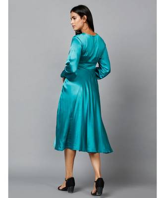 Women's Empire Line with Cuff Satin Wrap Dress Green 5