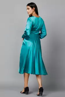 Women's Empire Line with Cuff Satin Wrap Dress Green