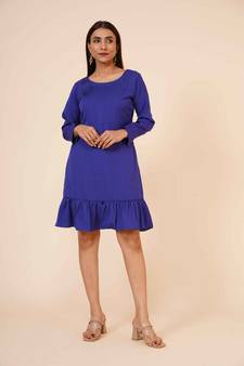 Women's Pin Tucks Georgette Midi Casual Dress Blue