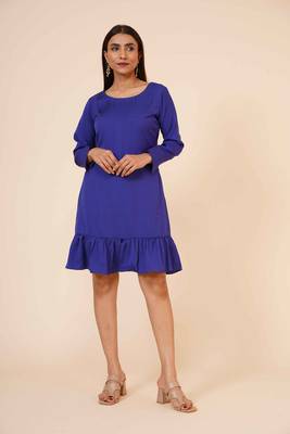 Women's Pin Tucks Georgette Midi Casual Dress Blue 1