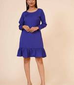 Women's Pin Tucks Georgette Midi Casual Dress Blue