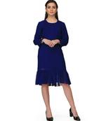 Women's Pin Tucks Georgette Midi Casual Dress Blue