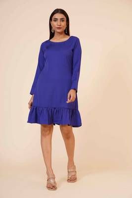Women's Pin Tucks Georgette Midi Casual Dress Blue 2