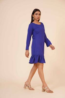 Women's Pin Tucks Georgette Midi Casual Dress Blue 4