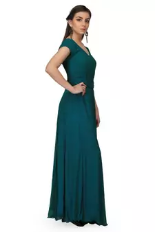 Green Chiffon Plain Party Wear Gown