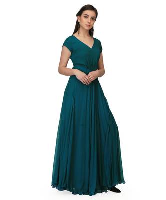 Green Chiffon Plain Party Wear Gown 3