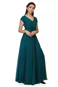 Green Chiffon Plain Party Wear Gown