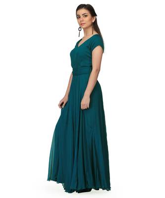 Green Chiffon Plain Party Wear Gown 4