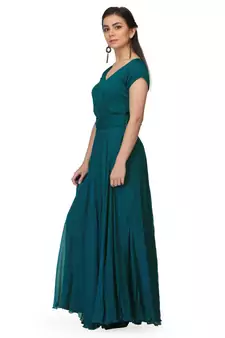 Green Chiffon Plain Party Wear Gown