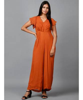 Women's Drape Georgette Party/ Casual Jumpsuit in Brown 1