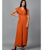 Women's Drape Georgette Party/ Casual Jumpsuit in Brown