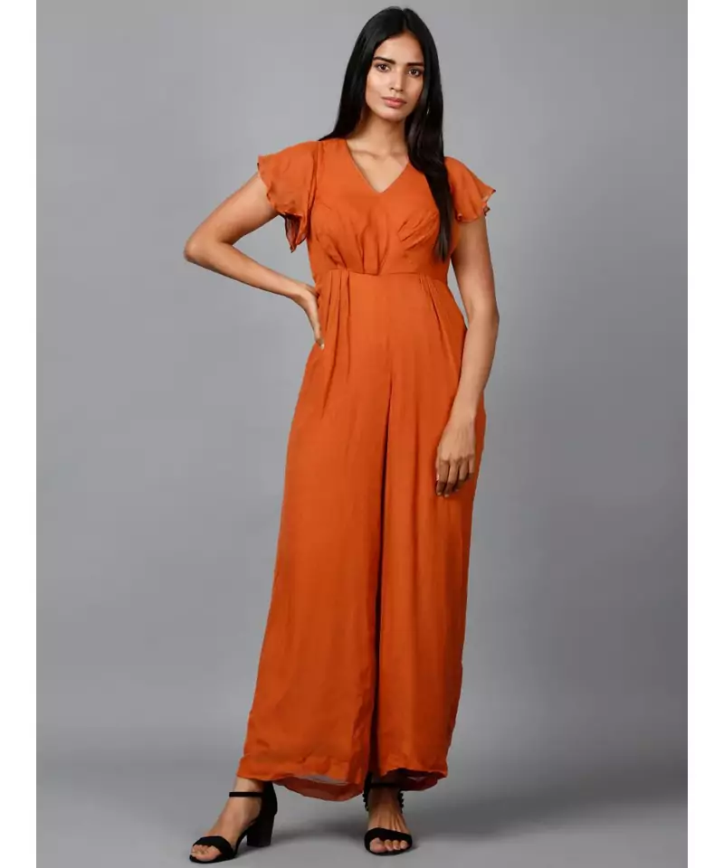 Women's Drape Georgette Party/ Casual Jumpsuit in Brown