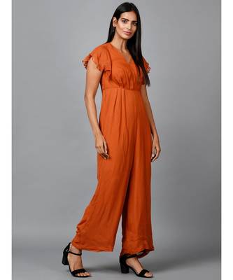 Women's Drape Georgette Party/ Casual Jumpsuit in Brown 2