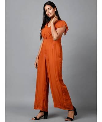 Women's Drape Georgette Party/ Casual Jumpsuit in Brown 3