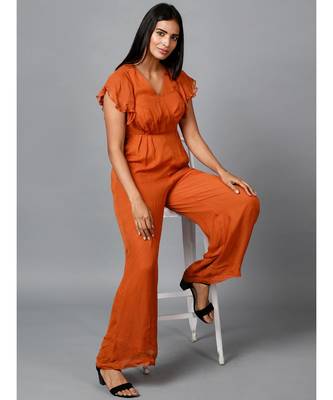 Women's Drape Georgette Party/ Casual Jumpsuit in Brown 4