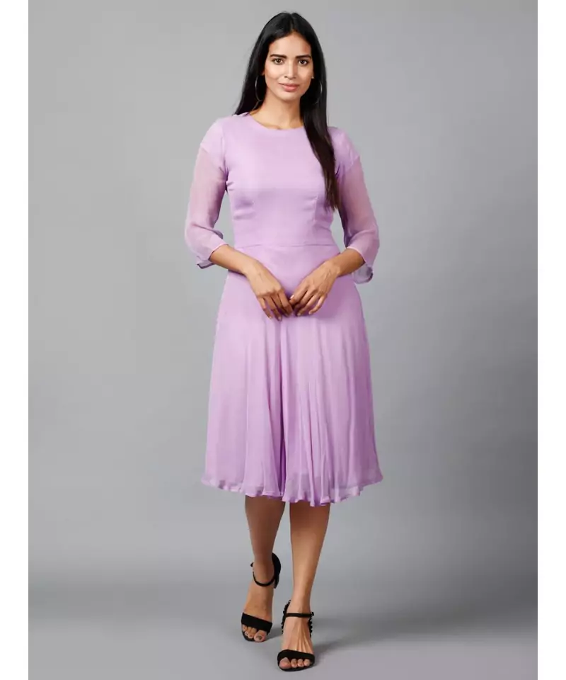 Women's Round Neck Georgette Party/ Casual Dress in Mauve