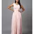Women's Sleeveless V- Neck Draped Peach Chiffon Evening Maxi   Gown