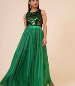 Women's Net Maxi Sequins Evening Gown Green