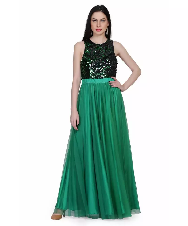 Women's Net Maxi Sequins Evening Gown Green