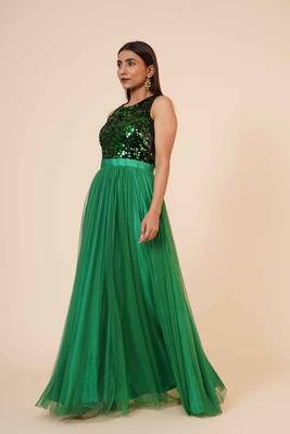 Women's Net Maxi Sequins Evening Gown Green 2