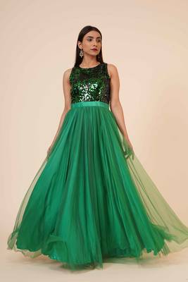 Women's Net Maxi Sequins Evening Gown Green 4
