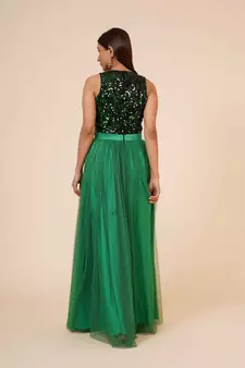 Women's Net Maxi Sequins Evening Gown Green